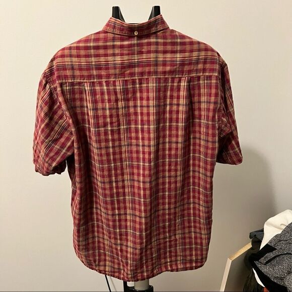 Nautica Size Large Mens Red Checkered Short Sleeve Button Down Shirt - Picture 2 of 6